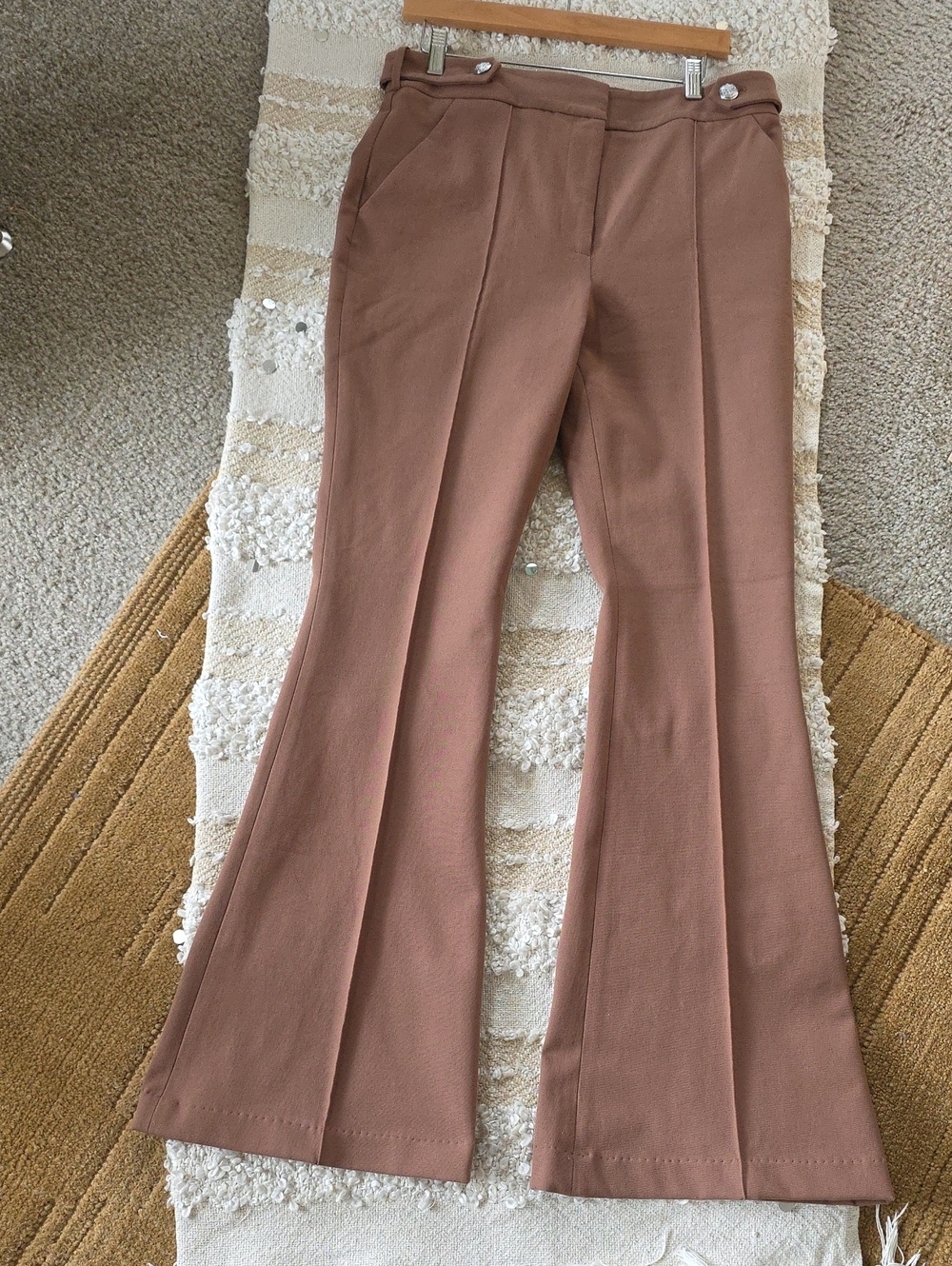 Veronica Beard Cocoa Brown Stretch High-Rise Flared Pants 12 Tall
